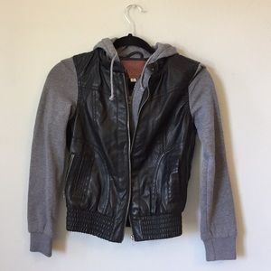 Hooded drawstring leather sweater